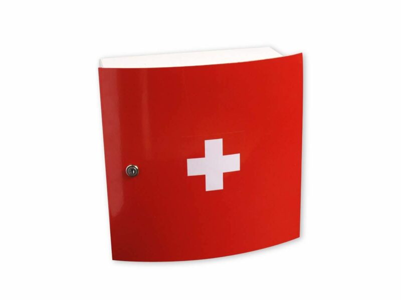 Armoire à pharmacie laquée rouge complète pour 8 personnes